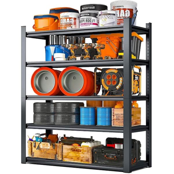 Huluwat 5-Tiers Heavy Duty Metal Adjustable Household Shelving Unit in Black (47.2 in. W x 78 in. H x 18 in. D)