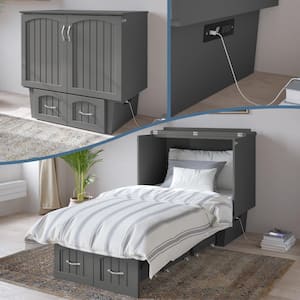 Nantucket Murphy Bed Grey Twin Chest with Charging Station and Cool Soft Mattress