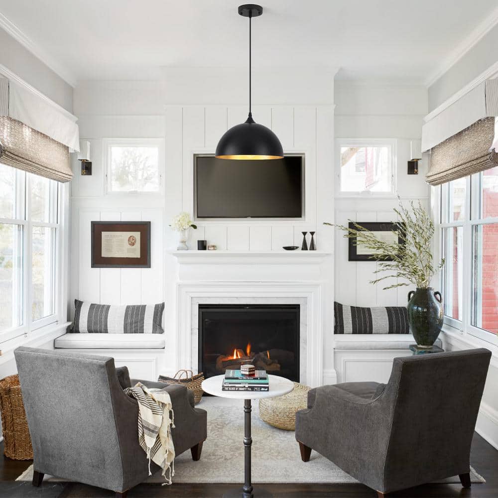 Black Metal Dome Pendant Light with Adjustable Height