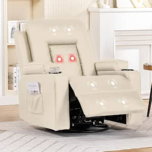 Recliner Chair 360° Swivel Rocker Recliners with Massage and Heat Manual Rocking Chair with Cup Holders, White