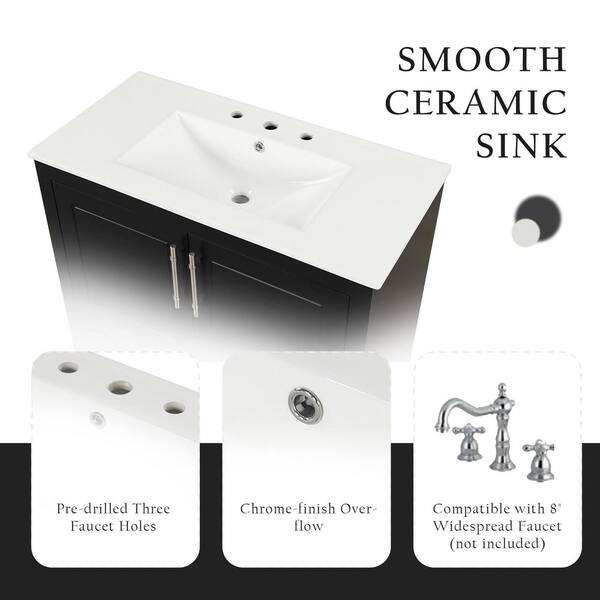 Ziyudura 36 in. Single Sink Freestanding Black Bath Vanity with