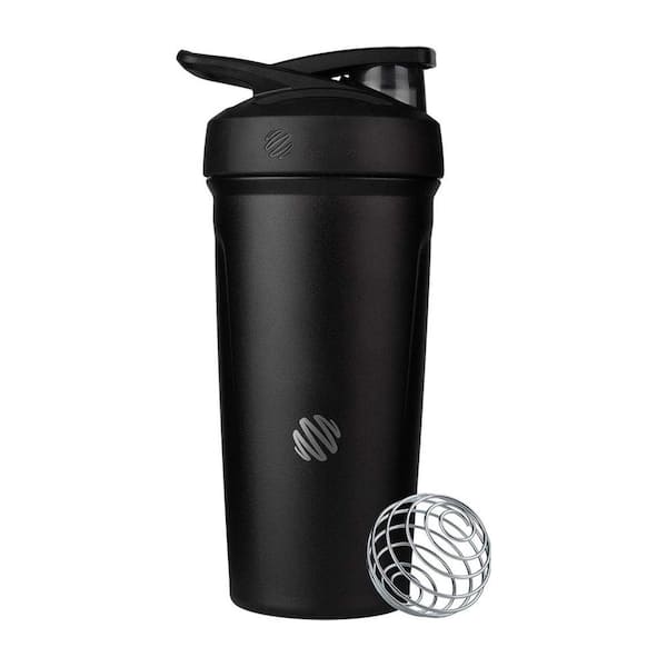 Anqtovp 24 oz. Black Stainless Steel Water Bottles with Leak Proof Lid and Whisk for Smoothies and Cocktails (1-Pack)