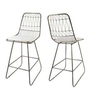 Walcott 42 in. Light Brass Bar Stool with Ivory Cushions (Set of 2)