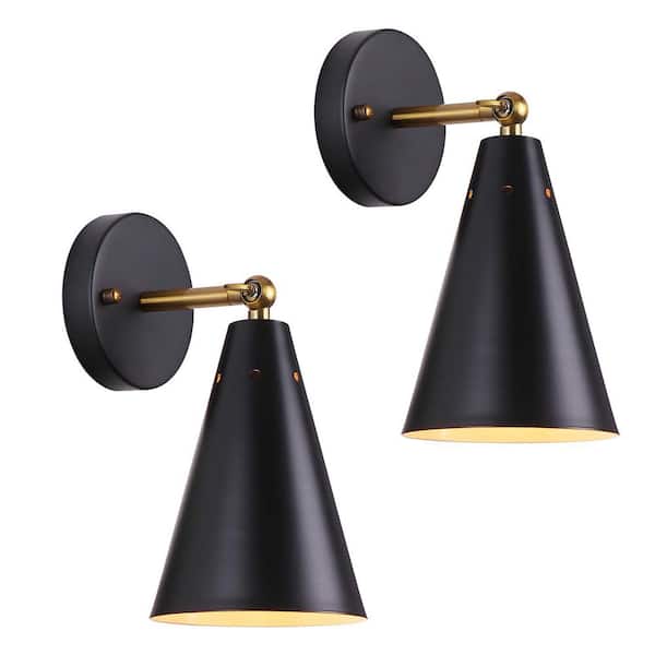 Ahfiwaso Industrial 4.72 in. 1 Light Black Modern Smart Home Wall Sconce with Metal Shade 2-Pack