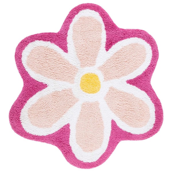 Novelty 6 ft. x 6 ft. Ivory/Pink Floral Round Area Rug