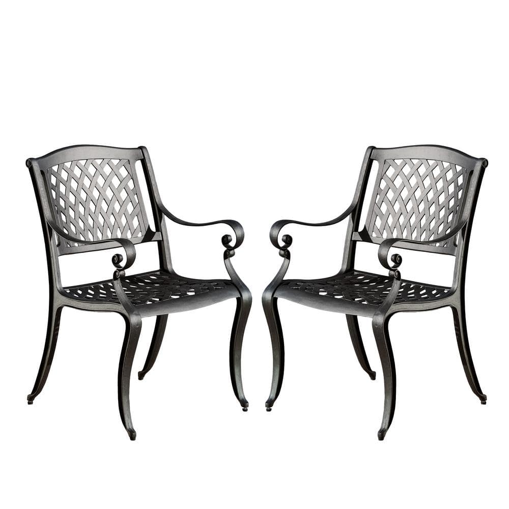 2-Piece Black Aluminum Outdoor Dining Chairs