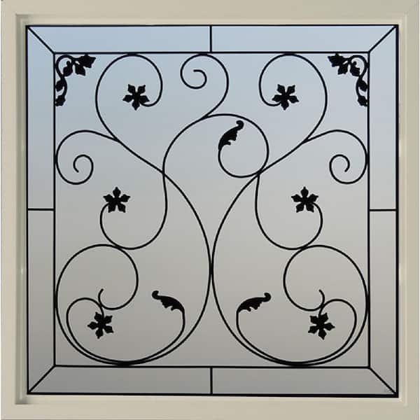 47.5 in. x 47.5 in. Wrought Iron Decorative Glass Vinyl New Construction Picture Window in Tan