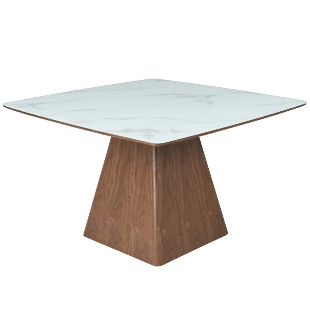 Zephyr 47" White Sintered Stone Top Dining Table with Ash Wood Base