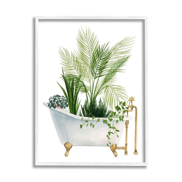 The Stupell Home Decor Collection Various Plants Greenery Vintage Tub Design by Grace Popp Framed Typography Art Print 14 in. x 11 in.