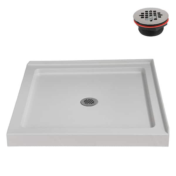 36 in. x 36 in. Corner Acrylic Shower Pan Base in Matte White with Center Drain, Drain Included