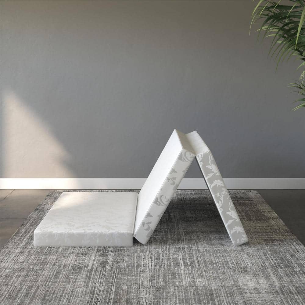 Twin White Floral 4-Inch Tri-Fold Innerspring Mattress