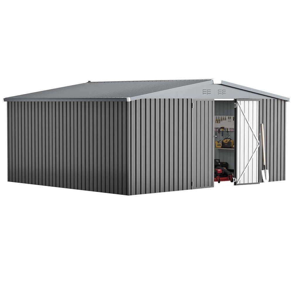 Tenleaf 14 ft. W x 12 ft. D Dark Gray Metal Shed with Lockable