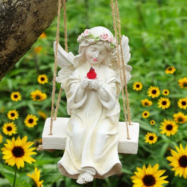 Angel Garden Statue, Waterproof Angel Statue with Swing & Holding