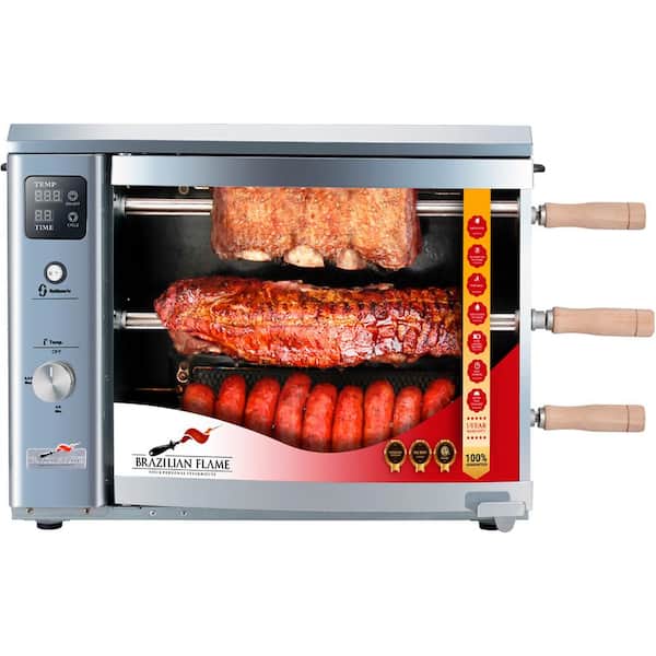 BRAZILIAN FLAME Portable Propane Gas Rotisserie Grill in Silver