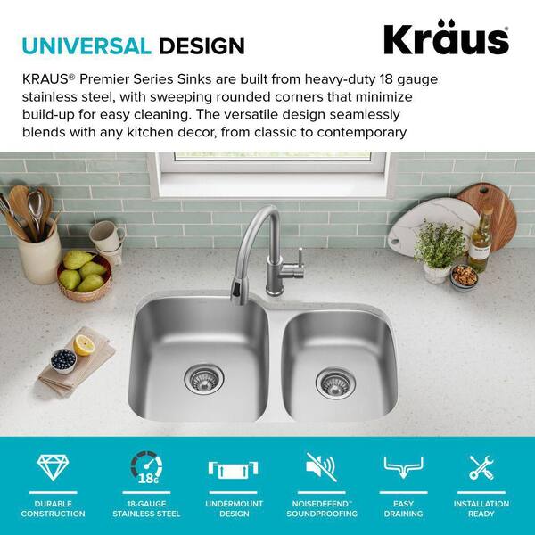 Premier Undermount Stainless Steel 32 in. 60/40 Double Bowl Kitchen Sink Premier Undermount Stainless Steel 32 in. 60/40 Double Bowl Kitchen Sink