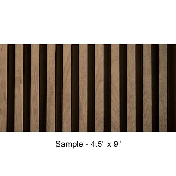 FROM PLAIN TO BEAUTIFUL IN HOURS Take Home Sample - Medium Slats 1/2 in. x 0.375 ft. x 0.75 ft. Maple Brown Foam Wood Wall Panel(1-Piece/Pack)