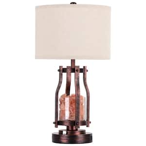 24.6 in. USB Table Lamp with White Fabric Shade, Included Bulb