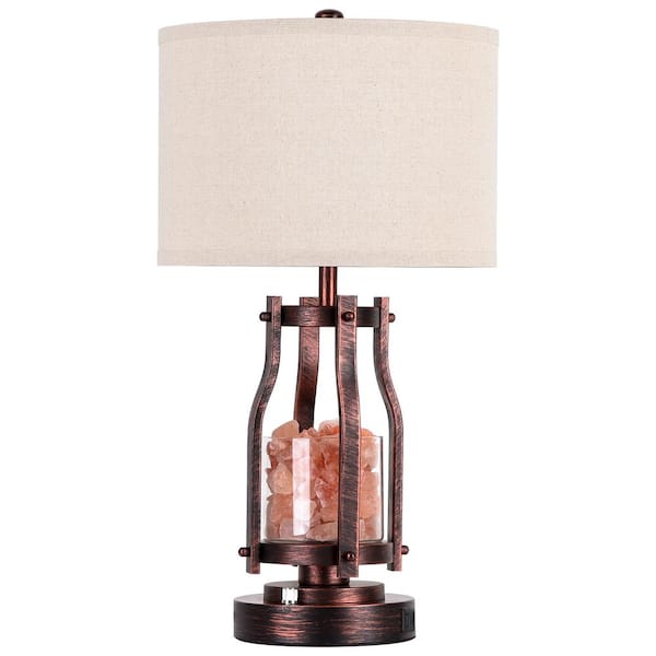 Myfoi 24.6 in. USB Table Lamp with White Fabric Shade, Included Bulb