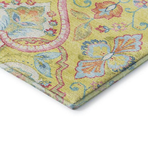 Mayfield Premium Machine Washable Abstract AMF2207 Yellow 3 ft. x 5 ft. Area Rug