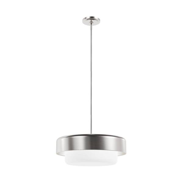 Hunter Station 3-Light Brushed Nickel Pendant Light with Cased White ...