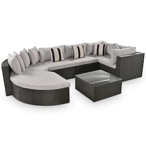 7-Pieces Outdoor Wicker Sofa Set Patio Furniture sofa set with Gray Cushions