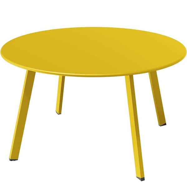 27.5 in. Round Steel Patio Coffee Table, Weather Resistant Large Outdoor Side Table, Yellow