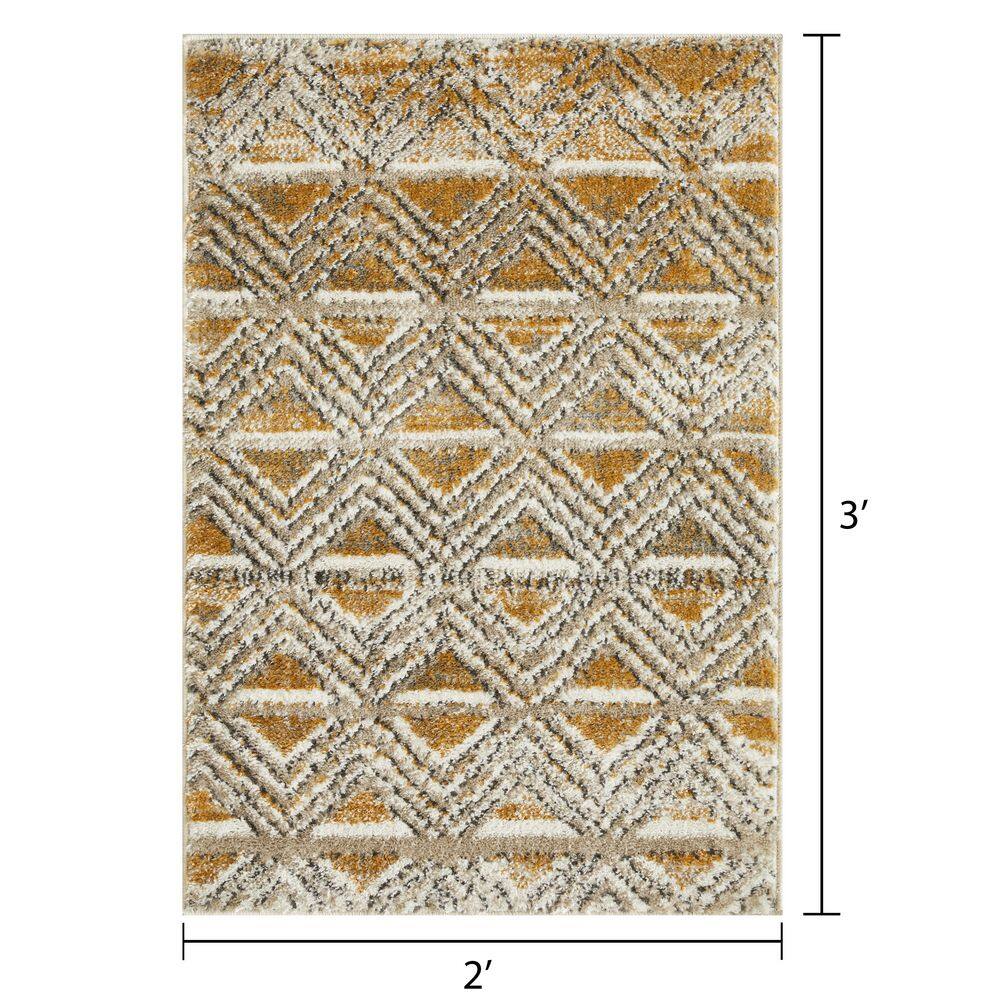 Beige and Yellow Geometric 2' x 3' Synthetic Area Rug