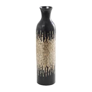 34 in. Black Handmade Capiz Shell Decorative Vase with Gold Ombre Design