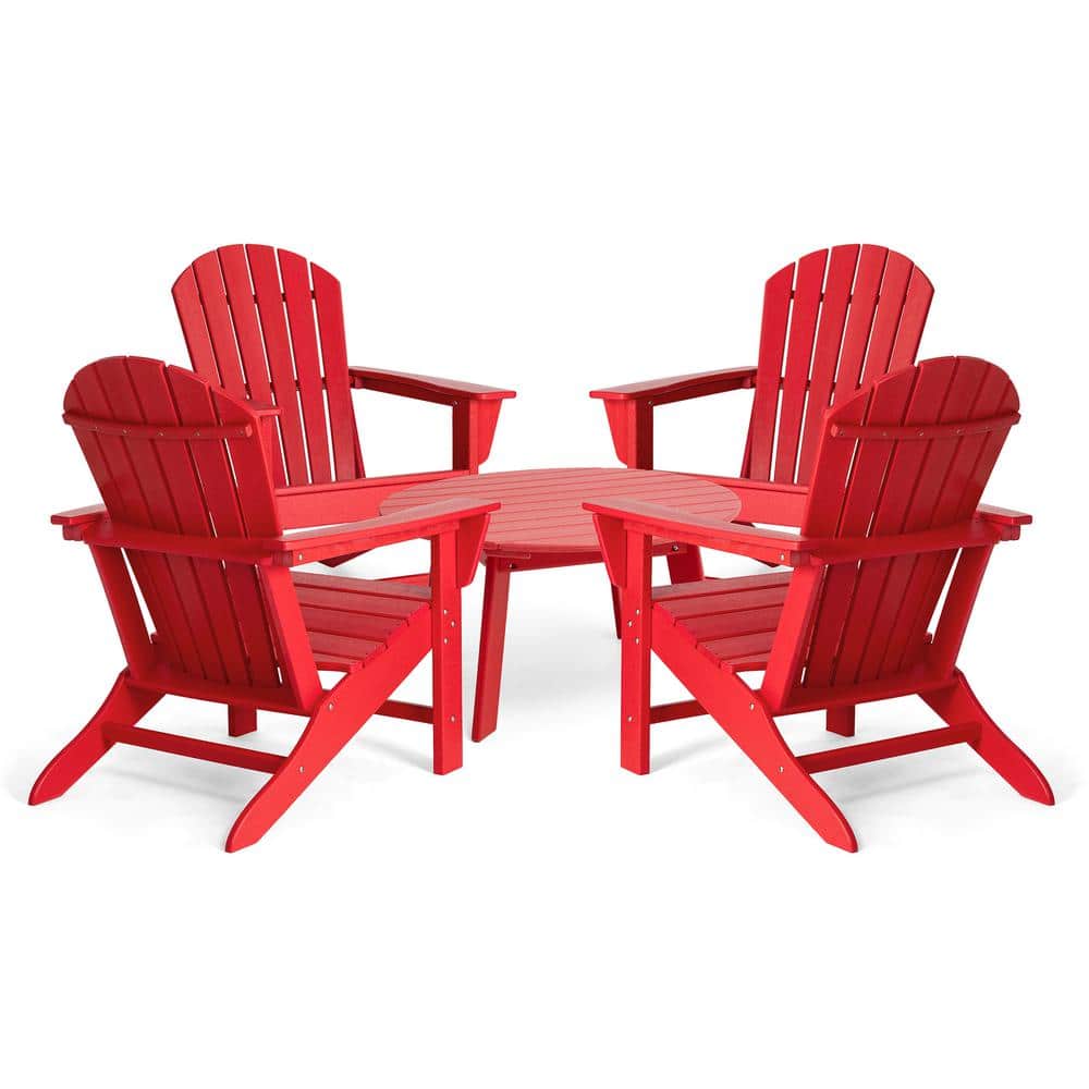 Glitzhome 4Piece Outdoor Patio Red HDPE Plastic Adirondack Chair and
