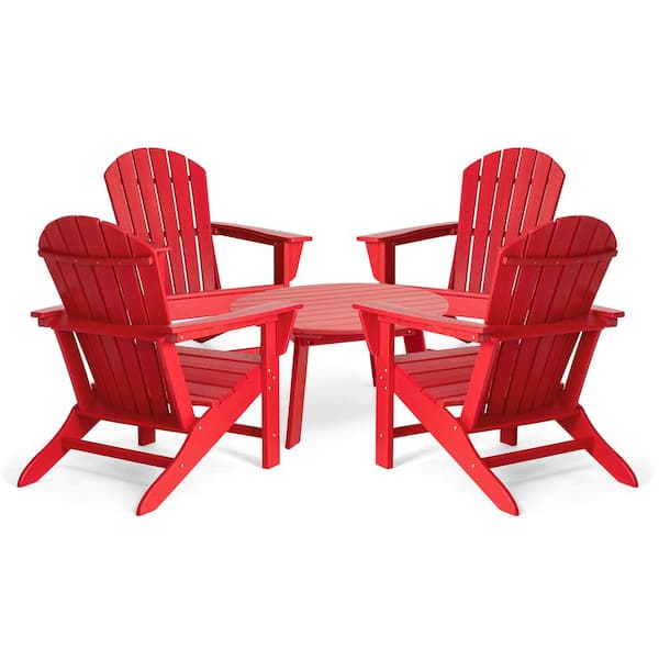 Glitzhome 4-Piece Outdoor Patio Red HDPE Plastic Adirondack Chair and Coffee Table Set (5-Pack)