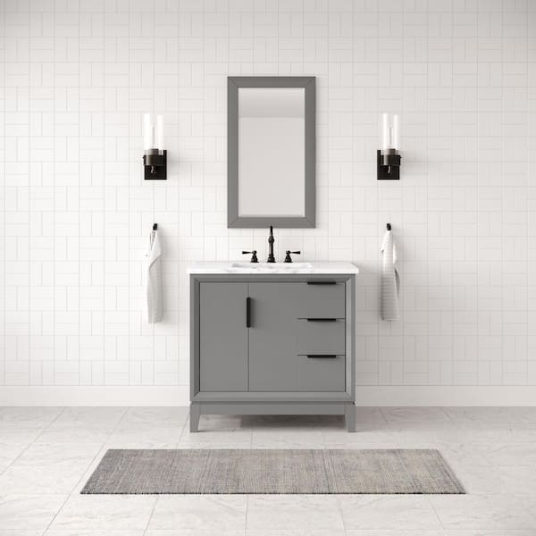 Water Creation Elizabeth Collection 36 in. Bath Vanity in Cashmere Grey With Vanity Top in Carrara White Marble - With Mirror(s)
