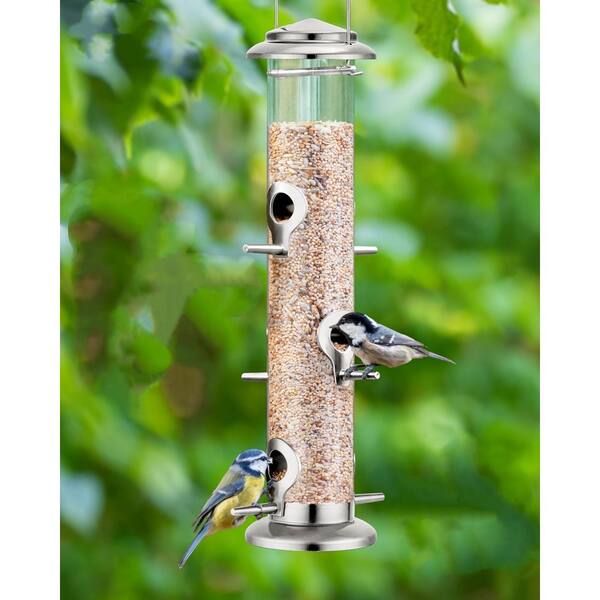 OGETFUUR Burshed Nickle Metal Hanging Bird Seed Feeder with 14 in