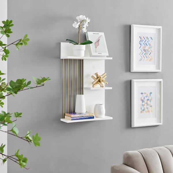 Danya B 35.5 in. 3-Cube White Cubby Organizer Wall Shelf with Ledges Horizontal or Vertical