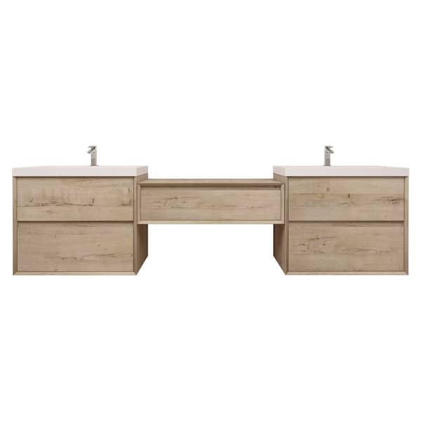 Kingdee 94 in. W x 20 in. D x 26 in. H Double Sink Middle Table Counter Bath Vanity in Light Oak with White Acrylic Top