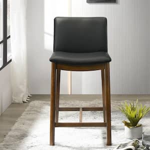 Shepherd 25.2 in. Black High Back Solid Wood Counter Stool with Vegan Leather Seat