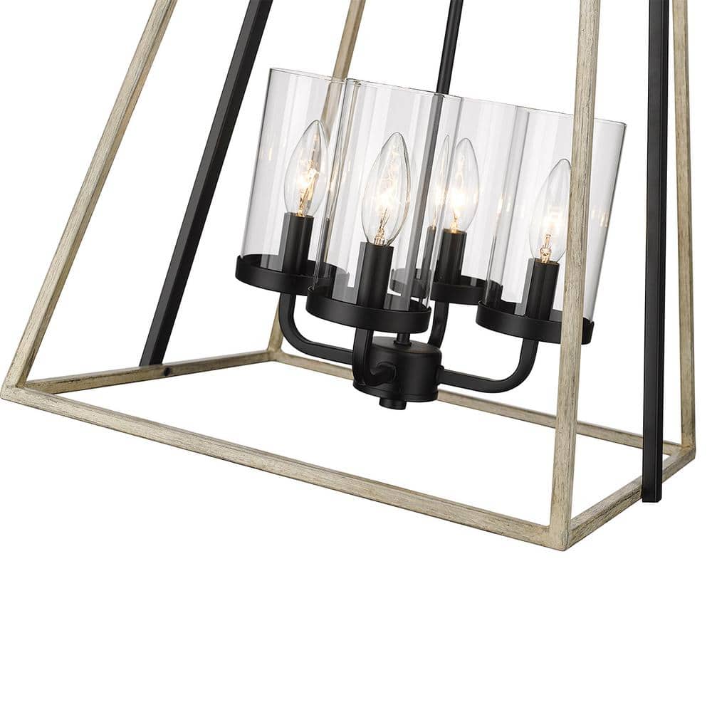 Bonnie Matte Black and Gray Wood 4-Light Pendant with Clear Glass