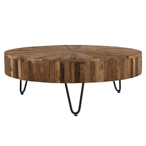 42 in. Brown and Black Round Wood Top Coffee Table