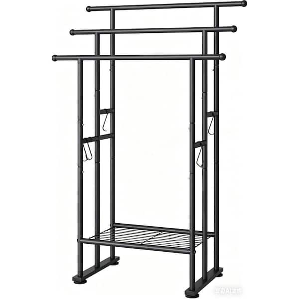 3 Tier 3 Towel Holders Standing Towel Rack in Matte Black, 40 in. Freestanding Tall Towel Drying Rack Outdoor with Shelf