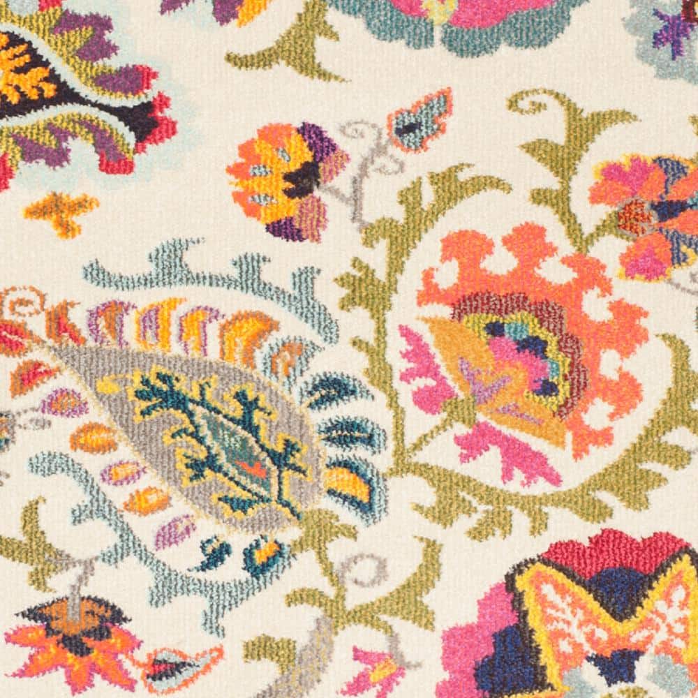 Ivory Floral 47" Soft Synthetic Easy-Care Area Rug