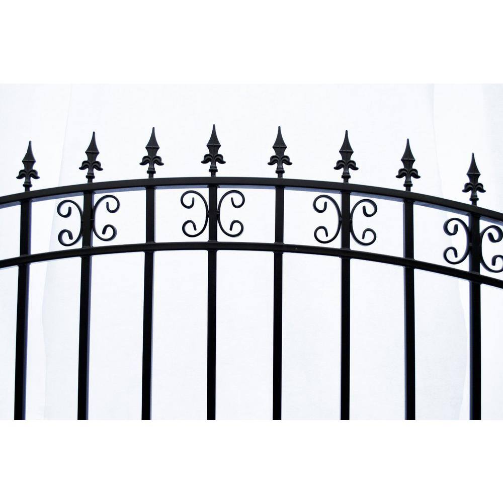 St. Louis Style Black Steel Arched Driveway Gate - 14 x 6 Feet