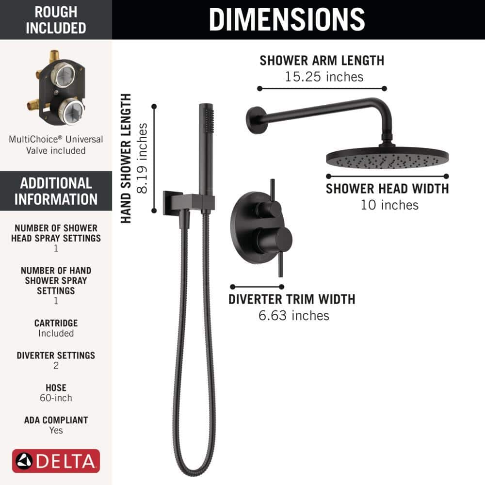 Matte Black Modern Rain Shower System with Handheld Spray