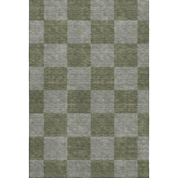 Mayfield Premium Machine Washable Abstract AMF2345 Olive 5 ft. x 7 ft. 6 in. Area Rug