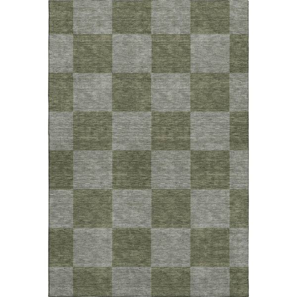 Mayfield Premium Machine Washable Abstract AMF2345 Olive 9 ft. x 12 ft. Area Rug