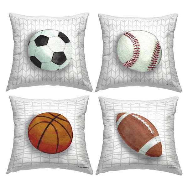 Sports Balls on Geometric 4 Piece Outdoor Printed Throw Pillow Set by Sharon Kuplack