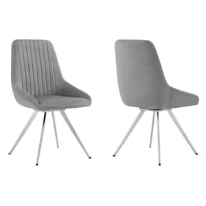 Skye Swivel Light Gray Velvet and Brushed Stainless Steel Dining Room Side Chairs (Set of 2)