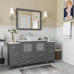 Ravenna 60 in. W Bathroom Vanity in Grey with Single Basin in White Engineered Marble Top and Mirror