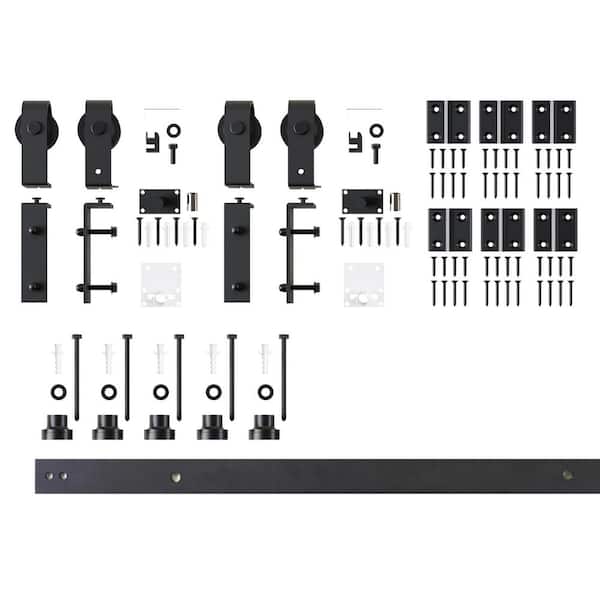 6 ft. /72 in. Black Rustic Double Bi-Fold Sliding Barn Door Track and Hardware Kit with Classic Roller for 4-Doors