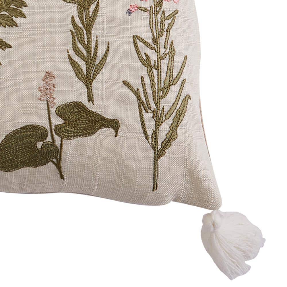 Petite Floral Embroidered Boho-Chic Pillow with Tassels