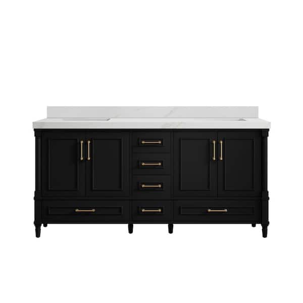 Willow Collections Hudson 72 in. W x 22 in. D x 36 in. H Double Sink Bath Vanity in Black with 2 in. Calcutta Sienna Qt. Top