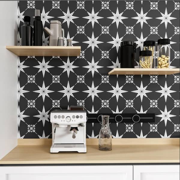 Peel and Stick Tile 7.87 in. x 7.87 in. PVC Self-Adhesive Tile Sticker, Black and White (4.3 sq. ft. / Case)